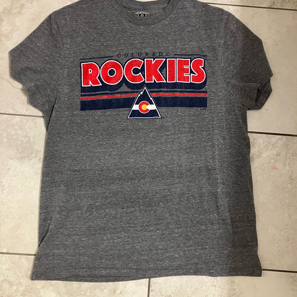 Colorado Rockies Gray Graphic Tee with Red & Navy Logo